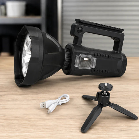 Lanterna LED Profesionala 4000 Lumeni cu Powerbank, Trepied Inclus, 4 Moduri Iluminare, USB, Raza Lunga + CADOU Lanterna Frontala cu Senzor Miscare