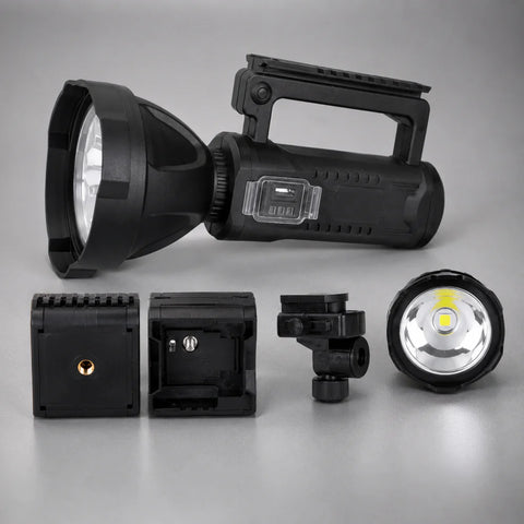 Lanterna LED Profesionala 4000 Lumeni cu Powerbank, Trepied Inclus, 4 Moduri Iluminare, USB, Raza Lunga + CADOU Lanterna Frontala cu Senzor Miscare