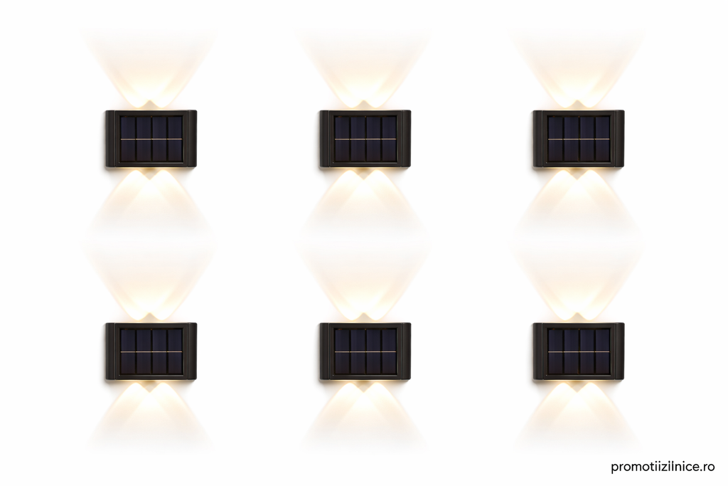 Set 6 x Lampă de Perete Solară Exterior cu 4 LED-uri, Senzor Mișcare & Rezistentă la Apă PromotiiZilnice
