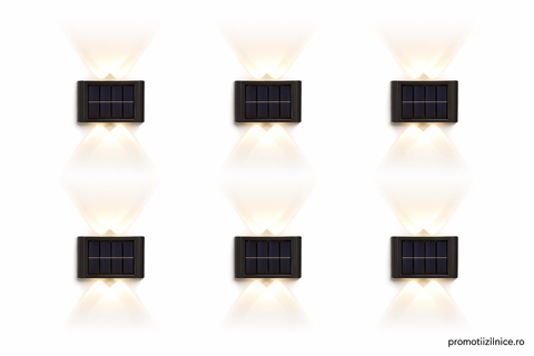 Set 6 x Lampă de Perete Solară Exterior cu 4 LED-uri, Senzor Mișcare & Rezistentă la Apă PromotiiZilnice
