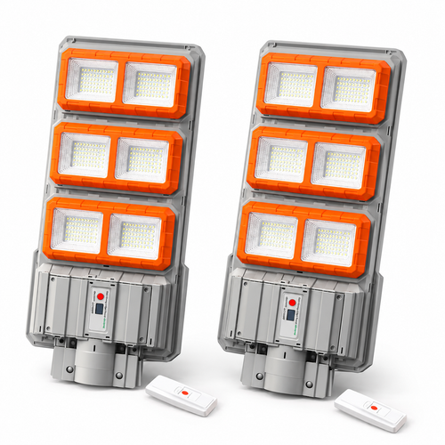 Pachet 2 Lampi Solare Stradale Premium LED 3000W IP66, Super Puternice, cu Telecomanda si Senzor de Miscare Powersale