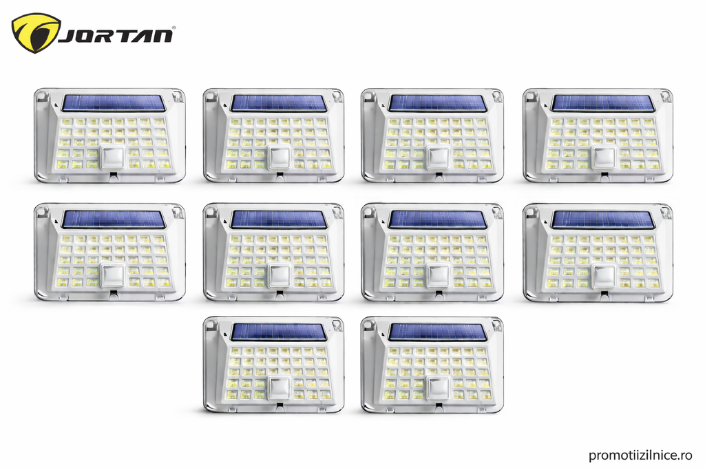 Set 10 Lampi Solare JORTAN LED 90 SMD cu Senzor de Miscare, IP65, Iluminat Exterior Curte Gradina Terasa, Panou Solar, Lumina Alba Rece PromotiiZilnice