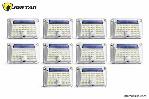Set 10 Lampi Solare JORTAN LED 90 SMD cu Senzor de Miscare, IP65, Iluminat Exterior Curte Gradina Terasa, Panou Solar, Lumina Alba Rece PromotiiZilnice