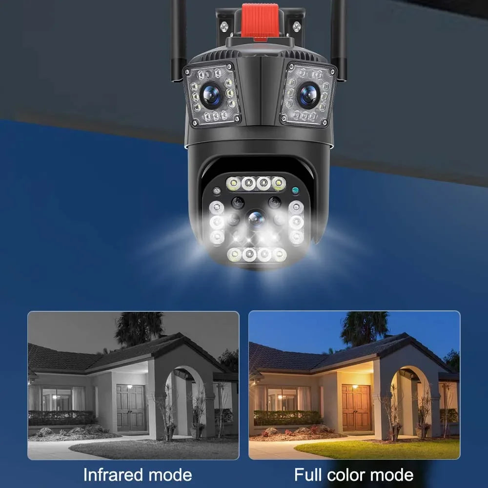Set 2 camere triple Wi-Fi 6K, 12MP, audio bidirecțional, detecție mișcare AI, night vision, PTZ PromotiiZilnice