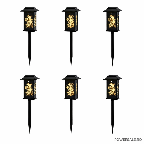 Set 6 Bucăți – Lampă Solară Decorativă pentru Grădină, Model Frunze, IP44, ABS Negru Powersale