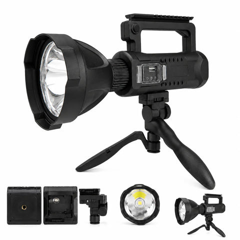 Lanterna LED Profesionala 4000 Lumeni cu Powerbank, Trepied Inclus, 4 Moduri Iluminare, USB, Raza Lunga + CADOU Lanterna Frontala cu Senzor Miscare