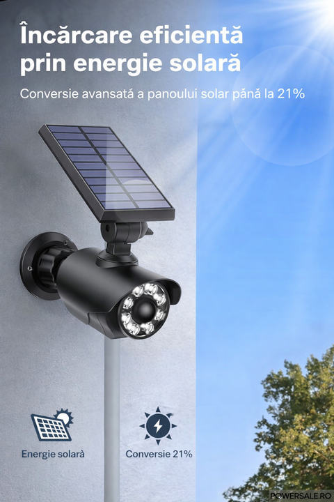 Set 2 bucăți camere de supraveghere false cu iluminare solară și senzor de mișcare