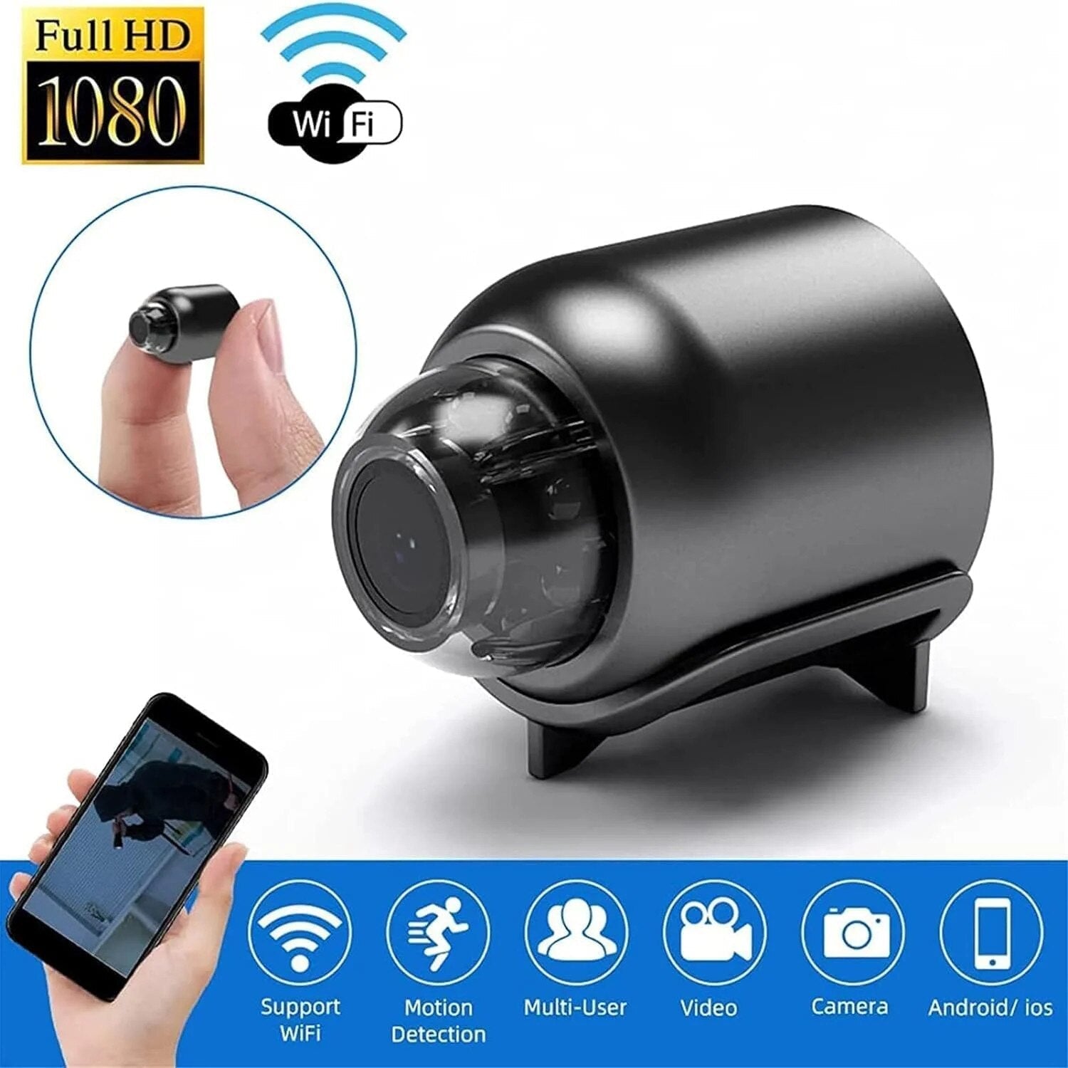 Set 2 Mini cameră de securitate wireless 1080P HD, vedere nocturnă, suport magnetic PromotiiZilnice