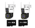 Set 2 Camere Supraveghere, Jortan 6MP Full HD 4K, Detectare Umana si Faciala, 2 Carduri 32GB incluse